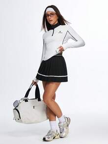 Eassivo Eassivo 女士修身翻领瑜伽上衣，运动健身服 - 白色 - 查看 6