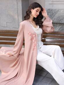 Graceveil 优雅的3D花卉装饰长款修身女式长袍 - 粉色 - 查看 7