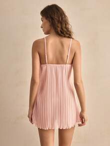 Charlaine Đầm slip ren xếp ly phối màu trơn dành cho nữ - Hồng - Xem 3