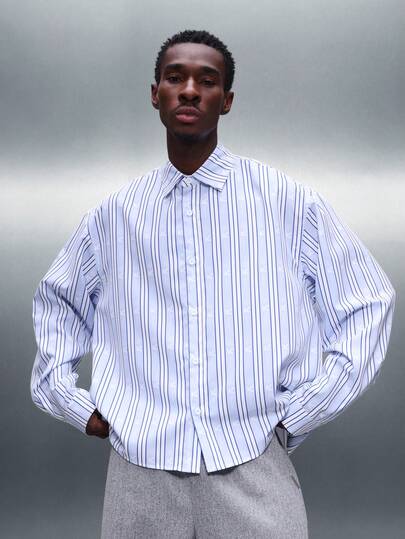 PLAYBOY X SUMWON Men Regular Fit Long Sleeve Button Down Striped Shirt With Collar Perfect For Business Casual Office Work Professional Spring Summer