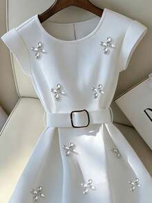 GlowEve New Arrival Summer High-End Elegant Luxury Unique Rhinestone Embellished Dress - White - View 4