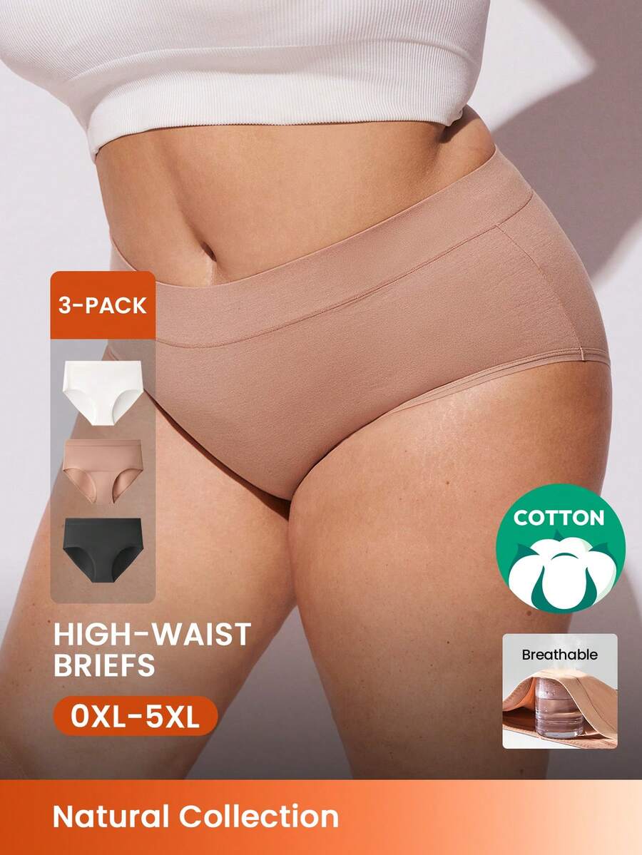 LUVLETTE Plus 3-Pack Cotton High Waist Briefs Women Underwear Panties Set-Black - Multicolor - View 1