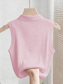 SHEIN 女士休闲樱桃字母刺绣背心，夏季 - 粉色 - 查看 2