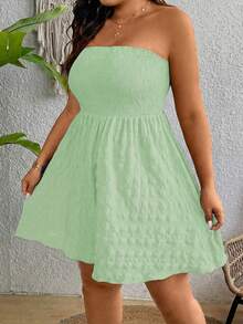 SHEIN Clasi Đầm đi biển gợi cảm không dây vai dáng chữ A màu trắng dành cho phụ nữ cỡ lớn - Màu xanh Bạc hà - Xem 5