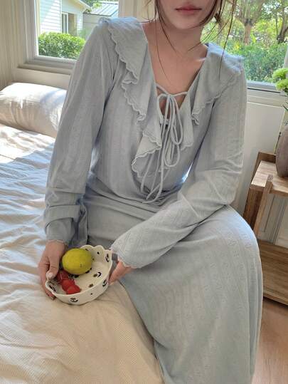 Dazy Plus 大码女士舒适荷叶边系带睡裙