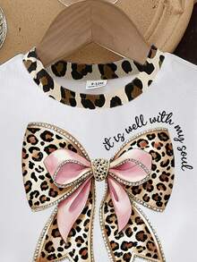 SHEIN Playful Pals 2pcs Baby Girls' Summer Set, White T-Shirt With Leopard Print Bow, Matching Neckline Print, Paired With Loose Leopard Print Shorts, Sweet & Cool Clash, Playful & Vibrant Style - Multicolor - View 4