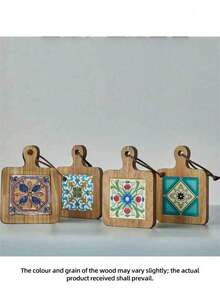 Satu Set Berisi Empat Alas Kayu Tahan Panas dengan Motif Botani - Alas Meja Dapur Tahan Panas, Bantalan Isolasi Gaya Vintage - MultiWarna - View 4
