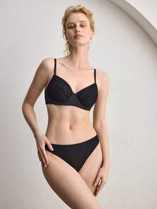 Ocili 闪亮蕾丝泳装内衣舒适女士丁字裤 - 黑色 - 查看 2