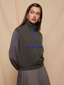 COUREZ 轻薄撞色套头夹克 / Y2K 春季女装街头风外出休闲运动夏季外套 - 灰色 - 查看 6