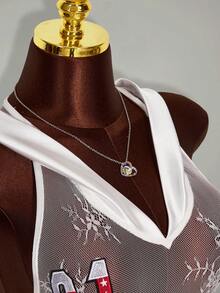 Amplova Women's Hooded Numeric & Letter Print Lace Patchwork Sexy Mini Party Dress - White - View 5