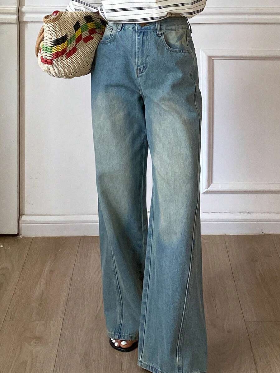 DAZY Women's Loose Straight Leg Jeans, Casual Street Style Western Cowboy, Suitable For Spring And Autumn - Blue - View 1
