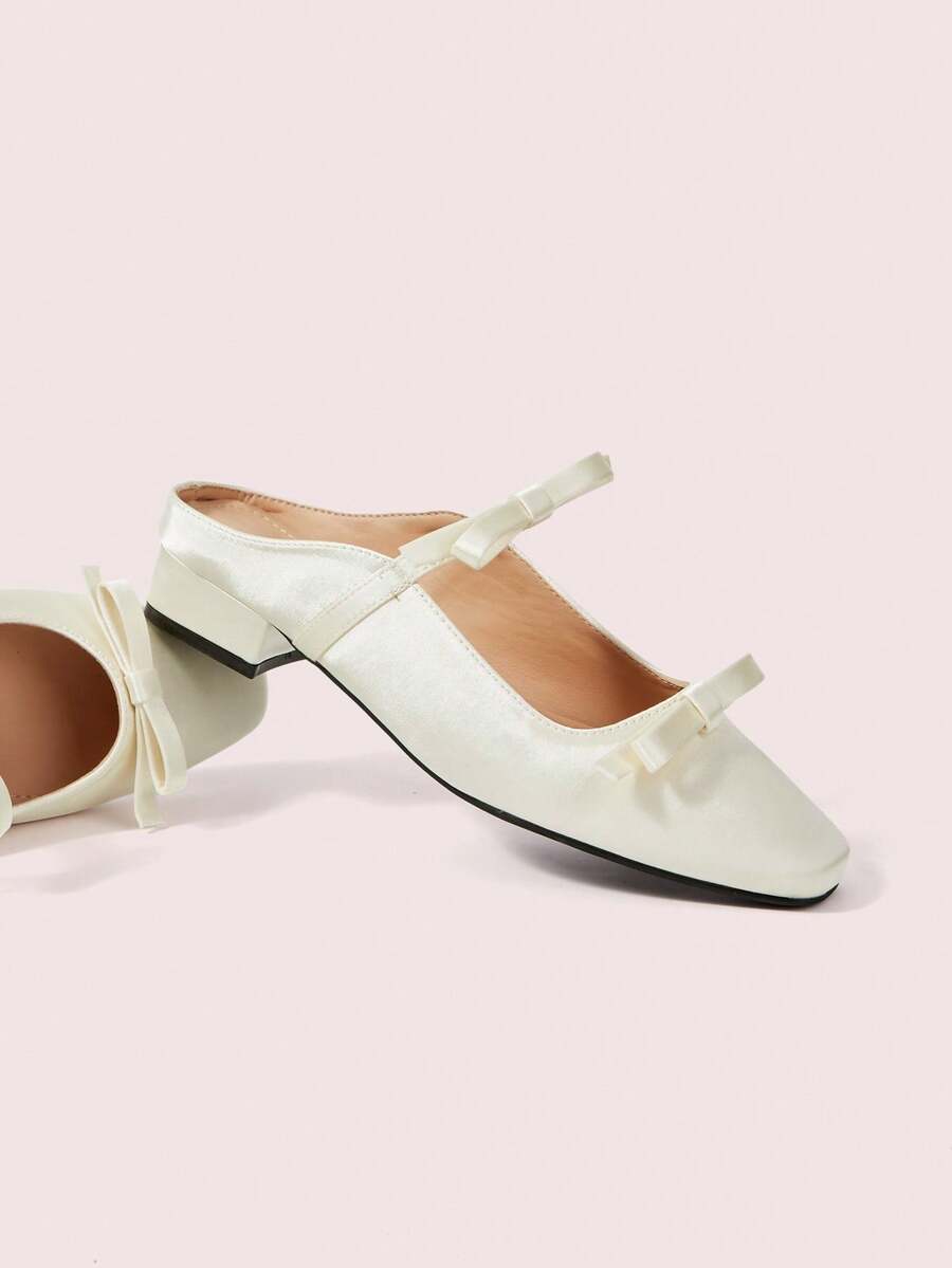 CUCCOO DOLLMOD French Retro Closed Toe Half Slippers Fairy Shoes Wear Spring And Summer New Bow One Pedal Satin Mary Jane Shoes Muller Shoes Sandals - Off-white - View 1