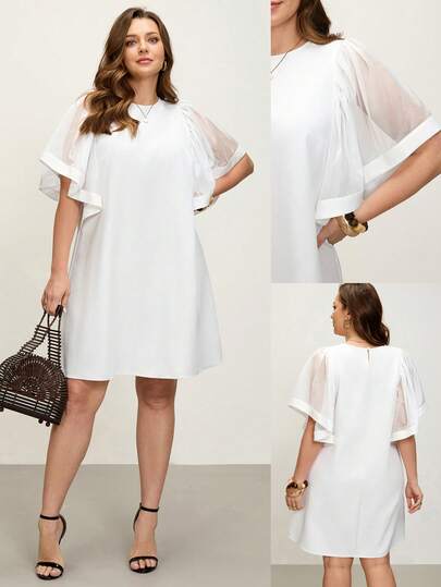 Comfylo 大码拼接薄纱飘逸袖连衣裙