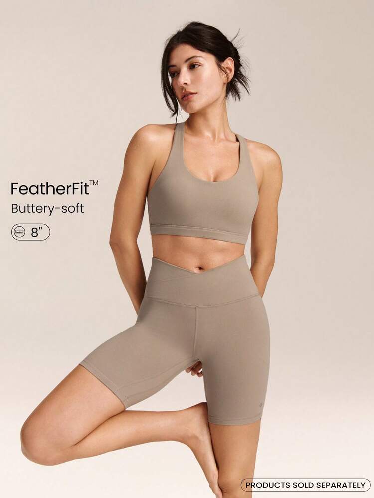 8" FeatherFit™ Crossover Biker Shorts Cycling Running Gym Workout