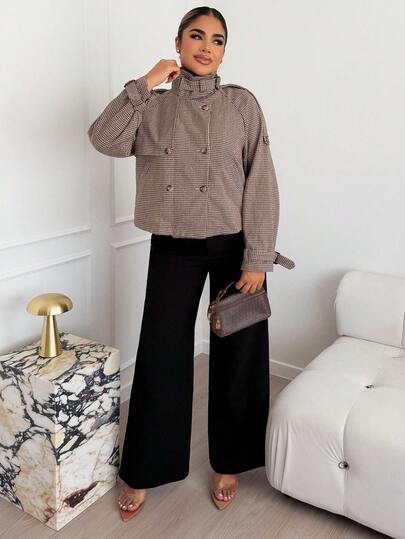 Maria Perezxox Women's Fall/Winter Fashion Chic Casual Loose Houndstooth Patterned Jacket,Women's Winter Jacket,Fall Clothes For Women,Cozy Fall And Winter Clothes For Women