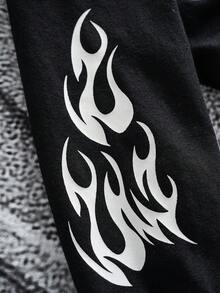 SHEIN HOT STUFF Baby Boy Casual Flame & Cartoon Pattern Hoodie Sweatshirt And Sweatpants Set, Autumn - Black - View 8