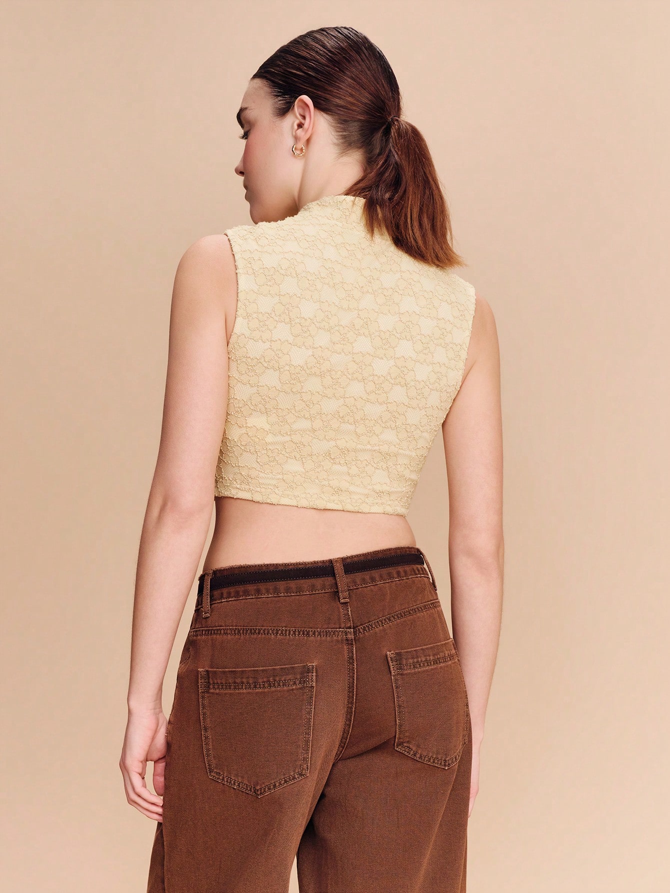 Lace Cropped High-Neck Top With Frog Closure Lunar New Year Outfits Going Out Spring Summer Butter Yellow Cute Top Elegant Top