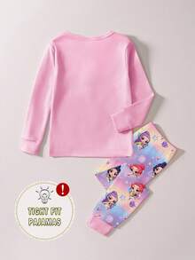 一套少女 Nova Beat 女子组合印花紧身针织圆领长袖上衣和裤子睡衣套装，春秋季 - 白色 - 查看 2