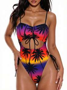 Oceva 2025 Women's Summer Beach Leopard Print Hollow One-Piece Swimsuit - Multicolor - View 5