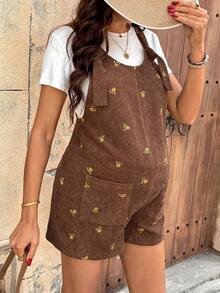 SHEIN Maternity Casual Printed Jumpsuit - Brown - View 1