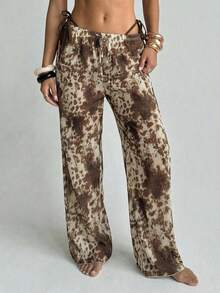 Aloruh 女士新款斑马纹沙滩裤，低腰阔腿裤，长款长裤，女士度假装 - 彩色 - 查看 5