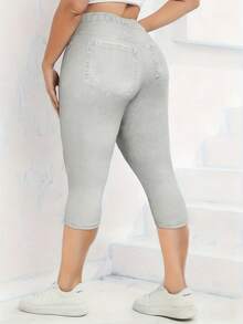 EMERY ROSE Quần lửng dáng ôm in họa tiết denim cạp cao dành cho nữ cỡ lớn. - Màu Xám nhạt - Xem 2