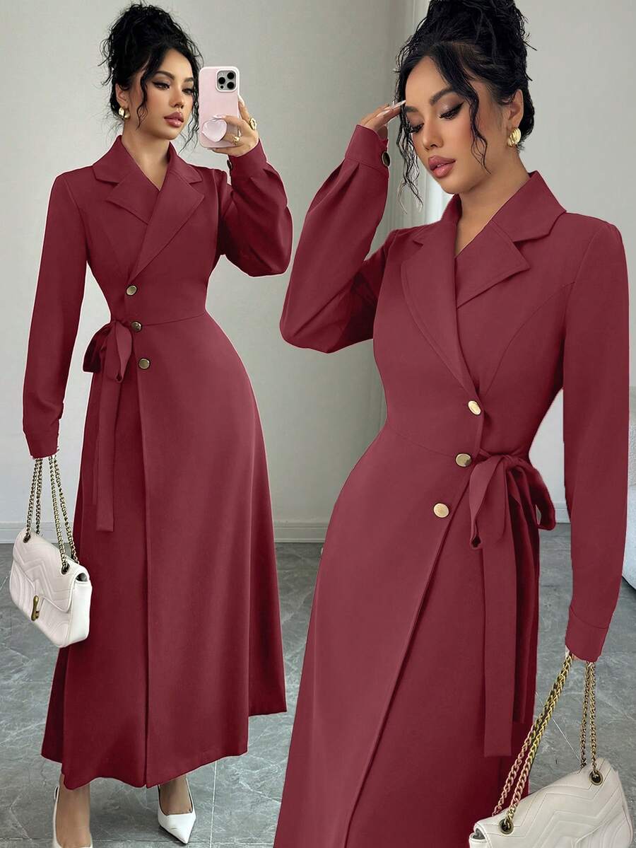 Elenzga Ladies Weave Elegant Autumn Long Dresses For Vacation - Red - View 1