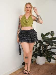 Arliah Women's Polka Dot Print Layered Ruffle Hem Short Skirt, Fashion For Spring/Summer - Black - View 5