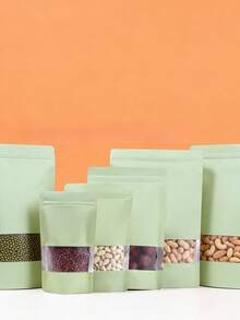 100Pcs Stand Up Pouch Frosted Window Zip Lock Bag Reusable Food Sub-Packaging Bags Cookie Candy Coffee Storage Bag Valentine's Day - Lime Green - View 5