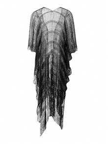 Swim SXY 女士性感纯色层叠流苏沙滩罩衫泳衣连衣裙，春夏秋季 - 黑色 - 查看 6
