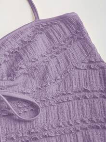 Sweetra Women Ruched Knot Halter Neck Cami Top Y2K  - Purple - View 4