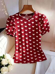Chiquease Áo thun nữ cổ tròn, thanh lịch, tay ngắn, tay phồng, họa tiết trái tim, thích hợp mặc đi làm, ngày Valentine: Mùa xuân, Áo nữ thanh lịch, Áo thun nữ thanh lịch, Áo thun thường ngày, Áo đi làm, Áo ngày Valentine, Áo nữ ngày Valentine, Áo thun mùa hè đa năng, Áo thun vải co giãn cao, trang phục mùa tốt nghiệp, trang phục đi làm thường ngày thời trang, trang phục công sở, trang phục thường ngày đa năng và phong cách, trang phục chuyên nghiệp cho giáo viên thành thị. - Đỏ - Xem 1