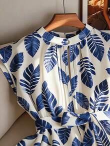 Franclia Casual Versatile Sleeveless Printed Tie-Up Blouse - Blue - View 3