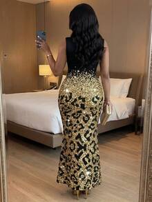 SHEIN Lady Valentine Plus Size Fashionable Party Leopard Print Sleeveless Bodycon Dress Gold And Black Dress Women Luxury Dress For Women Slay Diva Dress African Dresses For Women African Dresses For Wedding - Multicolor - View 2
