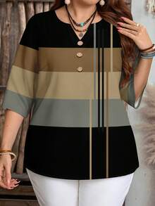 EMERY ROSE Women's Contrast Color Patchwork Long Sleeve Shirt - Multicolor - View 3
