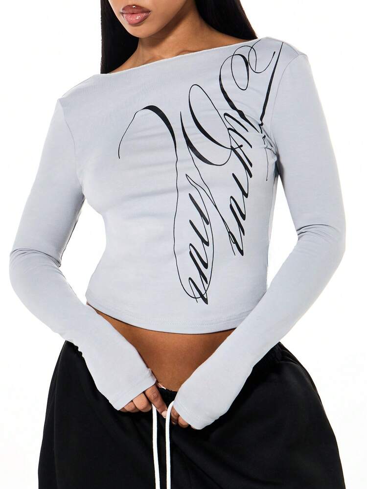 SUMWON WOMEN Cropped Long Sleeve Open Back Top