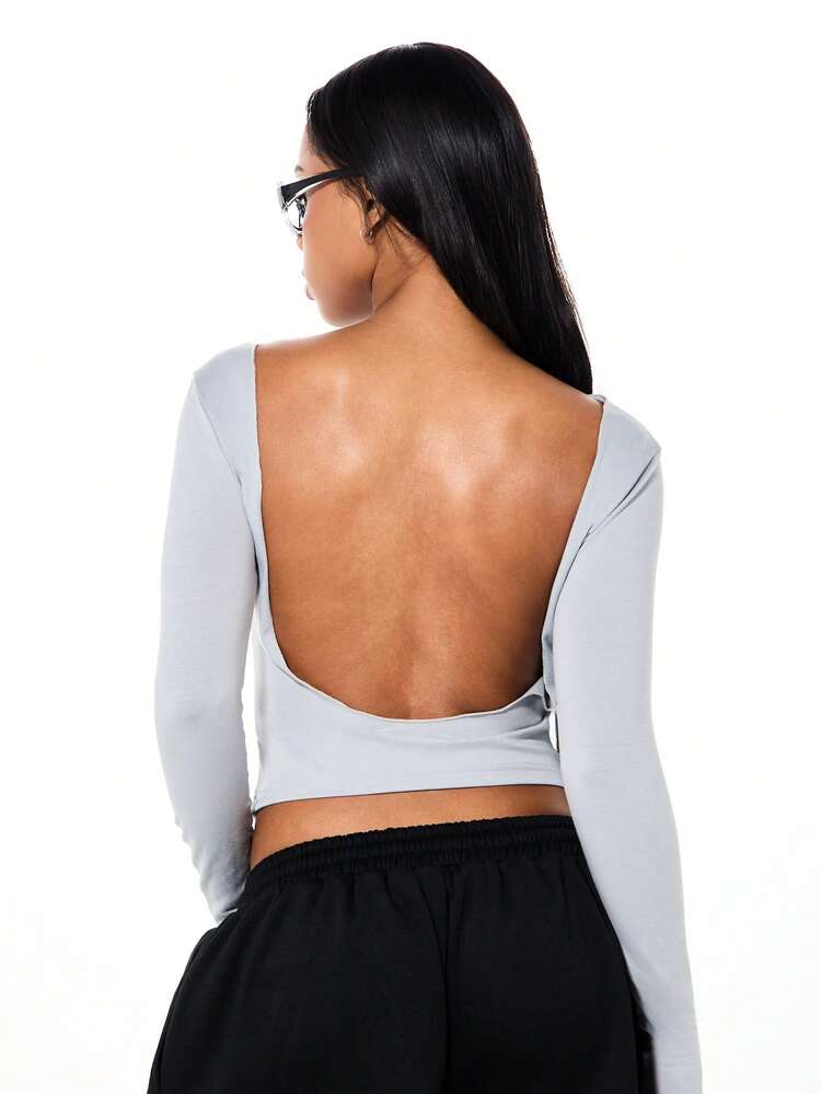 SUMWON WOMEN Cropped Long Sleeve Open Back Top
