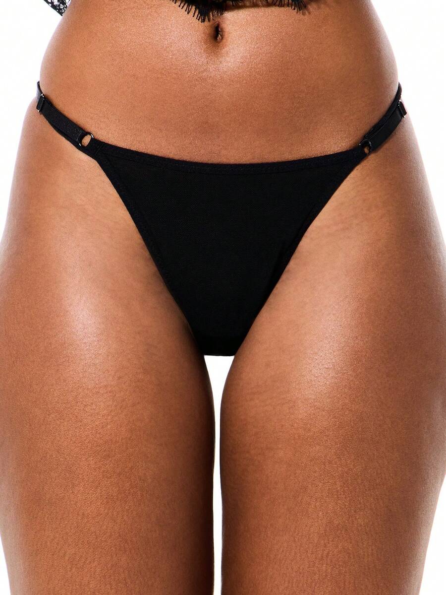 SUMWON WOMEN Intimate Lace Mesh Brief With Thong Style And Delicate Eyelash Lace Trim For Special Occasions - Black - View 1