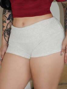 Arliah Rib Fold Over Waist Mini Shorts Basic Summer Vacation Holiday Fall Autumn Winter Christmas - Grey - View 5