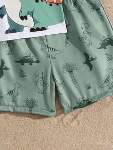 2pcs Cute Dinosaur Print Baby/Toddler Boys Swimsuit Set Baby Dinosaur Swimsuit Baby Boy Rash Guard Toddler Boy Beach Wear Dinosaur Toddler Boy Outfit Graphic Tees Baby Boy Toddler Rash Guard Boy Toddler Swim Shirts - Army Green - View 7