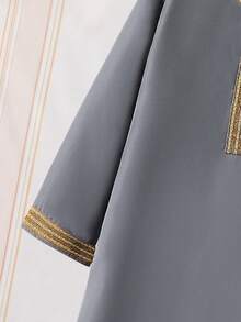 SHEIN Tween Boy Elegant Gold-Trimmed Long Robe Shirt, Spring/Summer - Grey - View 6