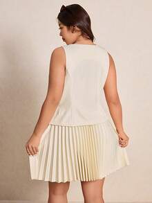 Elaquor Bộ đồ 2 mảnh cỡ lớn, màu trơn, cổ chữ V, không tay, cài cúc phía trước, kiểu dáng thanh lịch tối giản. - Màu be - Xem 2