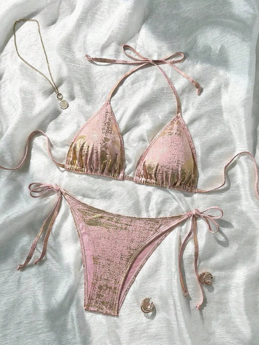 SHEIN Swim 女士极简日常穿搭箔印泳衣套装，2026新款女士泳装到货，适合上学、度假、约会、下午茶、西式、邮轮、海滩、海岛、公路旅行、四季皆宜、音乐节、波西米亚风度假、秋日休闲、西部波西米亚风，优雅女士上衣
