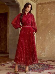 ZEYLAH Elegant Romantic Loose Flare Sleeve Dress With A-Line Pleated Hem, Spring/Summer - Multicolor - View 7