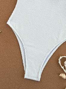 Swim Chiccia 黑色褶皱面料吊带荷叶边优雅女士连体泳衣 - 白色 - 查看 5