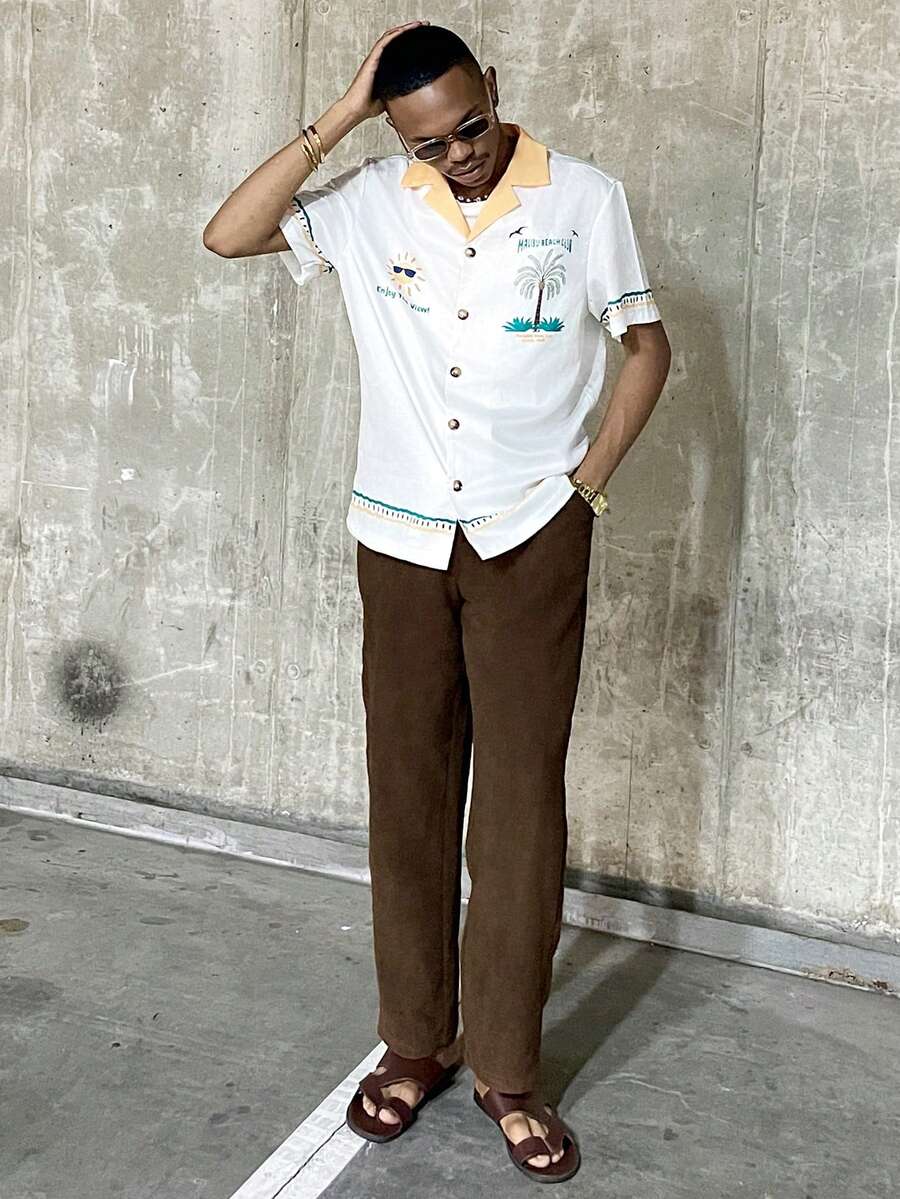 Ngobest Haus Ngobest Haus 2025 春夏男士热带棕榈树图案时尚短袖衬衫 - 彩色 - 查看 1