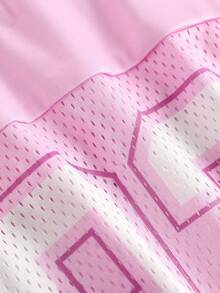 少女时尚街头风V领粉色网纱字母数字印花宽松露脐上衣/运动T恤，春夏款 - 粉色 - 查看 5