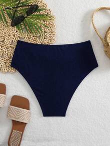 Shapewave Women's Summer Casual Vacation Ribbed High Waist Shorts, Tummy Control Black Swimsuit Bottom - Navy Blue - View 2