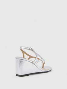 CUCCOO BIZCHIC Women's Fashionable Versatile Buckle Design Thick Bottom Wedge Sandals For Daily Wear - Silver - View 3