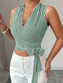 Elenzga Áo tank top dệt kim dành cho nữ, kiểu dáng giản dị và thanh lịch, thích hợp cho kỳ nghỉ hè. - Màu xanh lá cây đậm - Xem 4